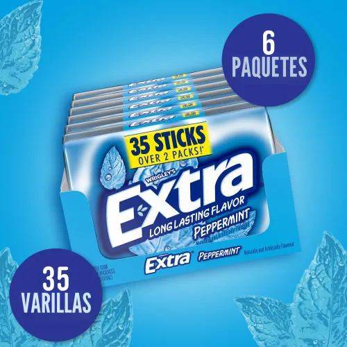 Vista 3 de EXTRA Goma de menta, paquete a granel de goma de mascar sin azúcar, 6 unidades/35 palitos