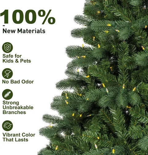 Vista 7 de Glitzhome Árbol de Navidad preiluminado, abeto artificial realista de 7.5 pies con 1,668 puntas y 680 luces centelleantes C3, 10 funciones de Aspen