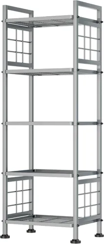 Vista 9 de GIOTORENT Estantería de Pie de 5 Alambres y Librero, Unidad de Estantería de Almacenamiento de Metal Estante de Despensa para Organizador de Negro