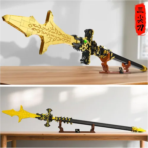 Vista 4 de SATHIBI Juego de construcción de espadas Demon para adultos, modelo de bloque de construcción de cuchillo de 46 pulgadas de largo con soporte