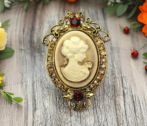 Vista 2 de Gyn&Joy Womens Crystal Rhinestones Flower Vintage Antique Cameo Brooch Pin