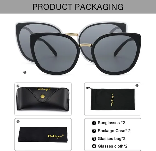 Vista 6 de Dollger Lentes de sol con diseño de ojos de gato para mujer, de gran tamaño, vintage, con protección UV400