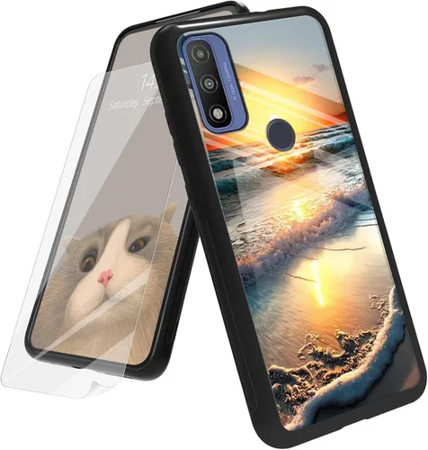 Vista 133 de Funda para Motorola Moto G Play 4G 2024 con protector de pantalla, parte trasera de vidrio templado + funda de silicona suave TPU absorción