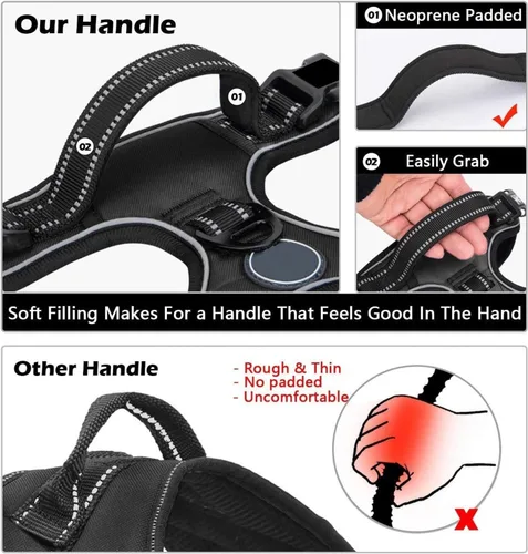Vista 4 de Adjustable Reflective Nylon Dog Harness Vest No Pull Soft & Air-Permeable Pet Harness for Small & Large Dogs(Black,S)