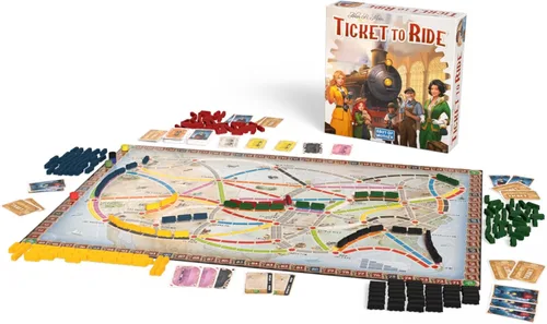 Vista 2 de Ticket to Ride + Azul - Juego de mesa de estrategia de tren de construcción y colocación de azulejos para familias y adultos, juegos de mesa