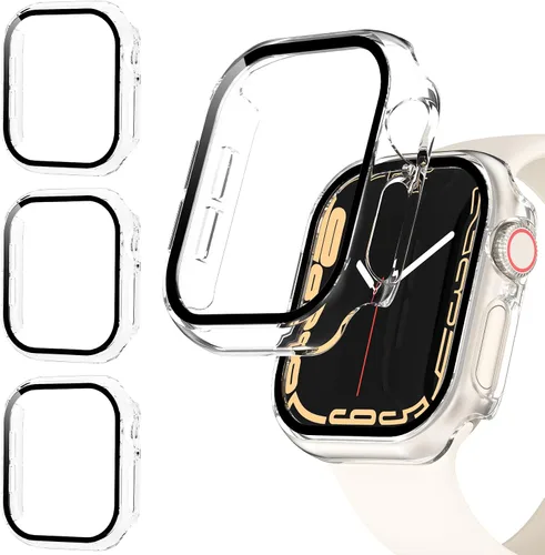 Vista 9 de Funda para Apple Watch Series 9, protector de pantalla de 1.614 pulgadas (1.614 in), serie 8 y 7, carcasa rígida de policarbonato duro de Negro