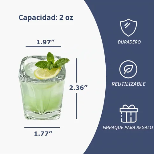 Vista 3 de Valeys Vasos de chupito de 2 oz de base pesada, juegos de 6/Vasos de tequila en forma de corazón transparentes/Vaso de chupito cuadrado/Vaso