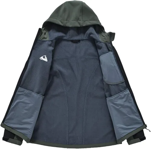 Vista 3 de Gopune Chaqueta de senderismo Softshell para hombre con forro polar impermeable ligera con capucha