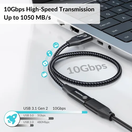 Vista 2 de PHIXERO [10Gbps] Adaptador USB C hembra a USB macho 3.1 Gen 2 (1 pie), adaptador USB A a USB C de carga rápida de 3A con transferencia de datos