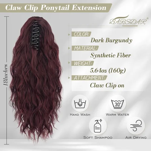 Vista 2 de BARSDAR Extensiones de cola de caballo rizadas con clip de garra de 18 pulgadas + clip de peine con cordón de extensión de cola de caballo rizada