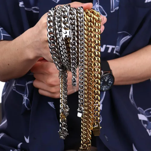 Vista 4 de Krfy Cuban Chain for Men Chunky Miami Cuban Link Chain for Men Women 6101214mm 18K Gold Plated 316L Stainless Steel Thick Heavy Cuban Link Chain