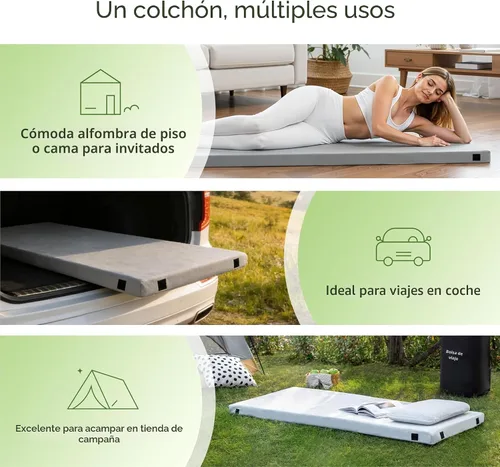 Vista 6 de Colchón de camping de espuma viscoelástica de 2.5 pulgadas, almohadillas para catre, tamaño individual, pequeño, portátil, enrollable, cubierta