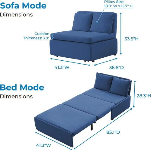 Vista 2 de Mjkone Sofá cama extraíble tamaño individual de 43 pulgadas de ancho con sofá cama extraíble, sofá individual convertible 2 en 1 con almohadas