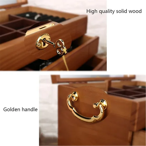 Vista 3 de Joyero grande de madera de 345 capas con cerradura y espejo, joyero para mujeres y niñas, anillos y collares, cajas de joyería y organizadores (L)