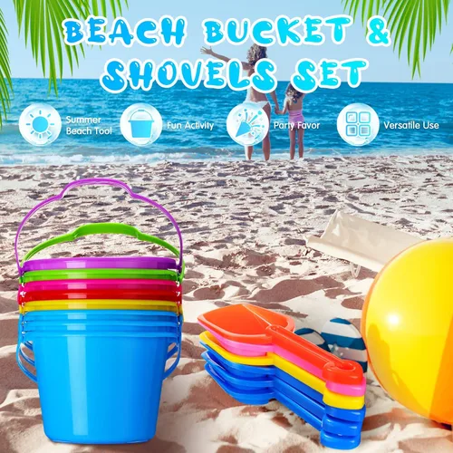 Vista 4 de Junkin 36 juegos de juguetes de arena de playa a granel, incluye pala de arena con cubo de 6.3 pulgadas, pala de playa, cubos de plástico y cubos