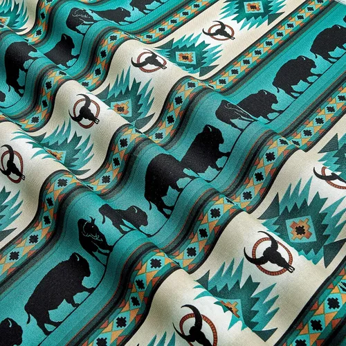 Vista 3 de Tucson Buffalo Stripe Turquoise, Fabric by the Yard Turquesa