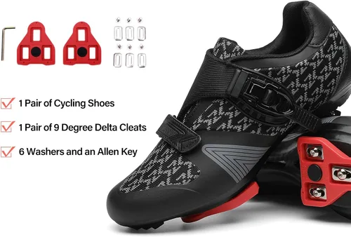 Vista 2 de Zapatos de ciclismo unisex para hombres y mujeres, compatibles con zapatos de bicicleta Peloton con tacos Delta para ciclismo de carretera
