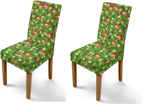 Vista 44 de Rnyleeg Fundas navideñas para sillas de comedor, fundas de asiento de comedor con estampado de campanas brillantes, juego de 1 funda suave y lavable