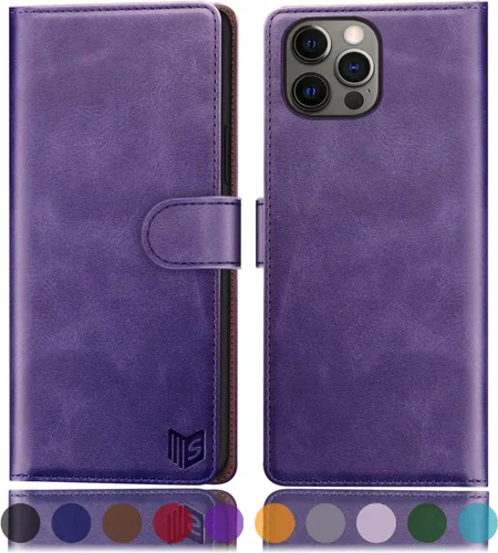 Vista 11 de SUANPOT Funda de piel tipo cartera para iPhone 12/12 Pro 6.1 (no 12 Pro Max de 6.7 pulgadas) con bloqueo RFID, tarjetero y tarjetero con tapa