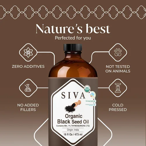 Vista 2 de Siva Black Seed Aceite orgánico de 16 oz (16.0 fl oz) Aceite portador orgánico prensado en frío prémium para cara, cuidado de la piel, masaje