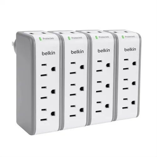 Vista 7 de Belkin - Protector de sobrecargas con montaje en pared, 3 tomas de corriente alterna, 2 puertos USB, divisor de enchufe giratorio plano, extensión