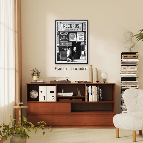 Vista 6 de VERENIX Arte de pared de fotografía en blanco y negro de moda, póster vintage de tienda de discos de preppy, arte musical retro de moda, arte