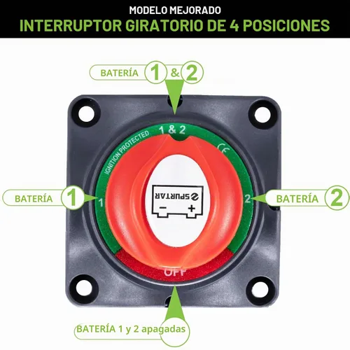 Vista 2 de Spurtar Interruptor de desconexión de batería de automóvil, 12 V, 24 V, 48 V, 1-2 ambas apagadas, interruptor de apagado de batería, apagado