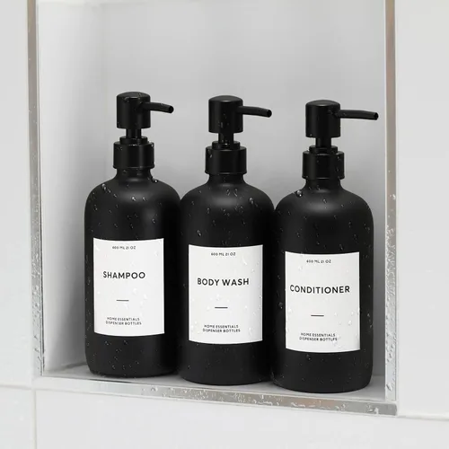 Vista 7 de HOMCDALY Dispensador de champú y acondicionador, paquete de 3 botellas recargables de champú y acondicionador de 21 onzas, dispensador de bomba