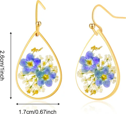 Vista 6 de Pendientes de flores prensadas hechos a mano para mujer