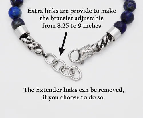 Vista 3 de Pulsera de eslabones Franco de acero inoxidable con cuentas de piedras preciosas genuinas