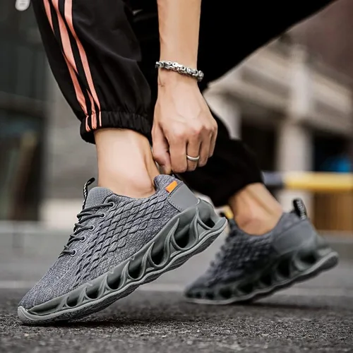 Vista 2 de Zapatos deportivos de moda para hombre, para correr, caminar, zapatos de tenis antideslizantes con cordones, para enfermería, levantamiento