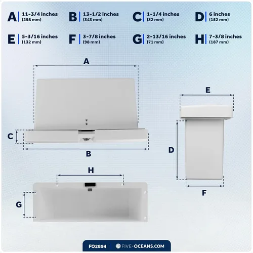 Vista 7 de Five Oceans Boat Glove Box, Lockable with 2 Keys, High-Impact and UV-Resistant White ABS Palstic