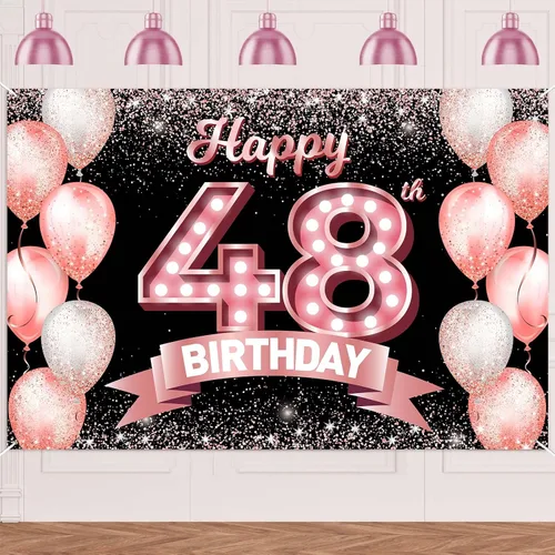 Vista 38 de Cartel de feliz cumpleaños décimo oro rosa, telón de fondo, saludos a 10 años, globos de confeti, decoración temática para niñas de 10 años