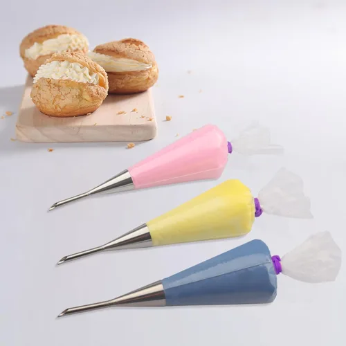 Vista 5 de 2 boquillas de acero inoxidable para glaseado en crema, punta de boquilla larga con 50 bolsas desechables para pastelería, kit de llenado