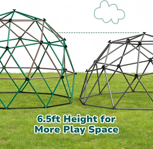Vista 3 de Hapfan Domo de escalada de 6.5 pies de alto, gran gimnasio de la jungla para niños al aire libre, patio trasero, barras de mono en colores naturales