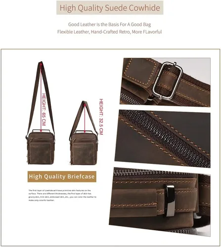 Vista 7 de CHARGELLA Genuine Leather Messenger Bag for Men, Office Work CrossBody Adjustable Shoulder Bag with 6 Zipper Pocket for Phone, Wallet, Storage Brown