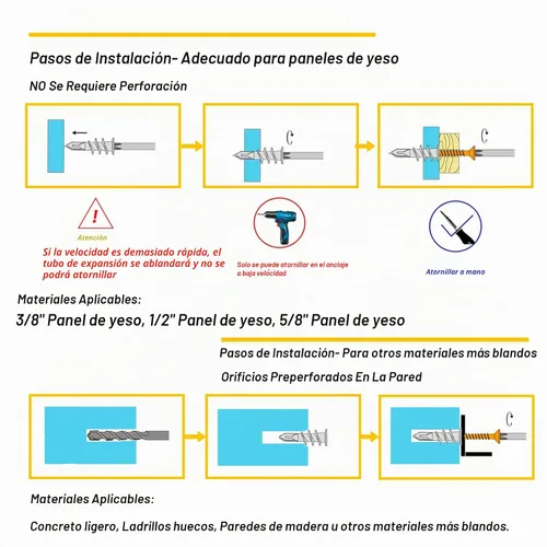 Vista 4 de 3 tamaños de anclajes autoperforantes para paneles de yeso, 166 anclajes de pared de plástico de nailon y tornillos para paneles de yeso,