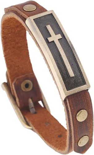 Vista 9 de Hamoery Pulsera de cuero de aleación punk para hombre, pulsera cruzada