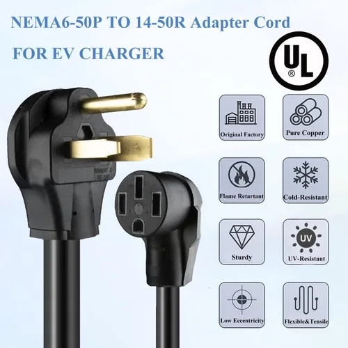 Vista 5 de Cable adaptador de conector EV NEMA 6-50P a 14-50R - Certificado UL, enchufe macho de toma de secadora de 3 clavijas de 250V a conector hembra de 4