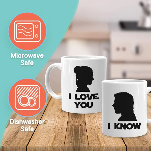 Vista 2 de Taza de café para parejas, 11 onzas, color blanco, I love you i know Relationship Lovers Partner
