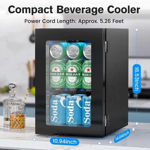 Vista 6 de Electactic - Refrigerador para bebidas de 24 latas, mini refrigerador de mostrador para refrescos, cerveza en lata, control de temperatura digital