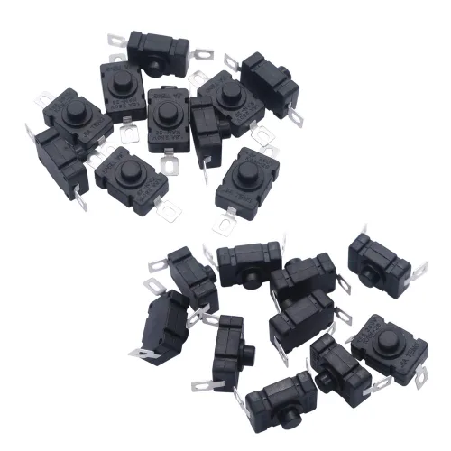 Vista 3 de mxuteuk 20 piezas de pestillo mini interruptor de encendido y apagado automático interruptor de botón micro 1.5A CA 250V para tipo linterna SMD