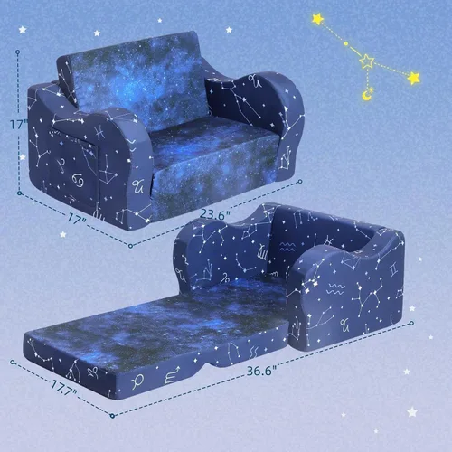 Vista 3 de MOMCAYWEX - Sofá para niños, 2 en 1, plegable, piel de melocotón, color azul