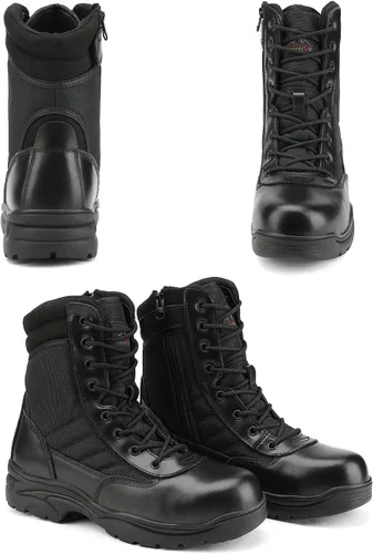 Vista 7 de NORTIV 8 Botas de trabajo con punta de acero para hombre con cremallera Negro