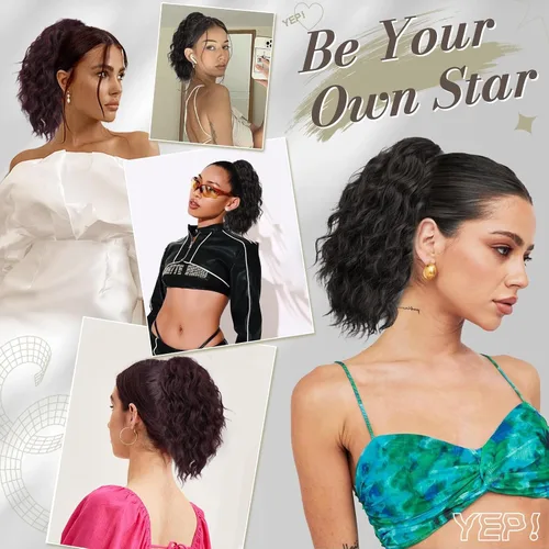 Vista 6 de BARSDAR Extensión de cola de caballo corta para mujer, extensiones de cabello sintético suave con clip de garra de 12 pulgadas, extensiones de cola