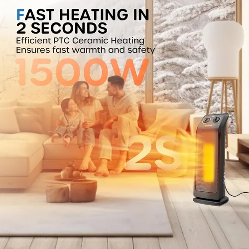 Vista 6 de ECOWELL Calentador de Espacio para Uso en Interiores, Calentador Eléctrico de Cerámica de Calentamiento Rápido de 1500W con Termostato, Calentador