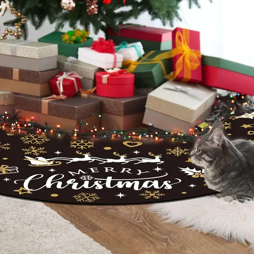 Vista 7 de Capoda Falda de árbol de Navidad de 48 pulgadas, tapete corto de felpa para árbol de Navidad, collar de árbol Feliz Navidad para invierno
