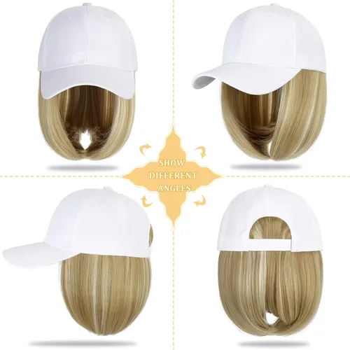 Vista 2 de Gorra de béisbol con extensiones de cabello, peluca ajustable, gorra corta y recta de 14 pulgadas, peluca sintética para mujer, rubio ceniza mezcla