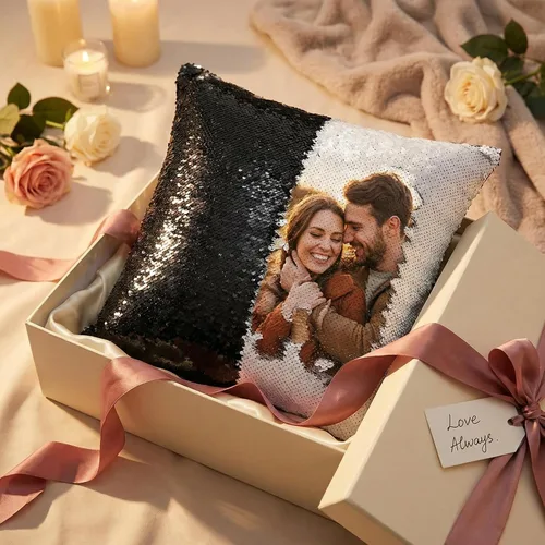Vista 3 de Paquete de 2 fundas de almohada de lentejuelas sublimadas de 16 x 16 pulgadas, fundas de almohada reversibles con purpurina para regalos
