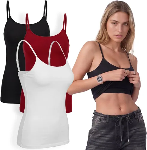 Vista 39 de Emmalise Camiseta de mujer con brasier integrado, soporte de tela sin varillas, camisola corta